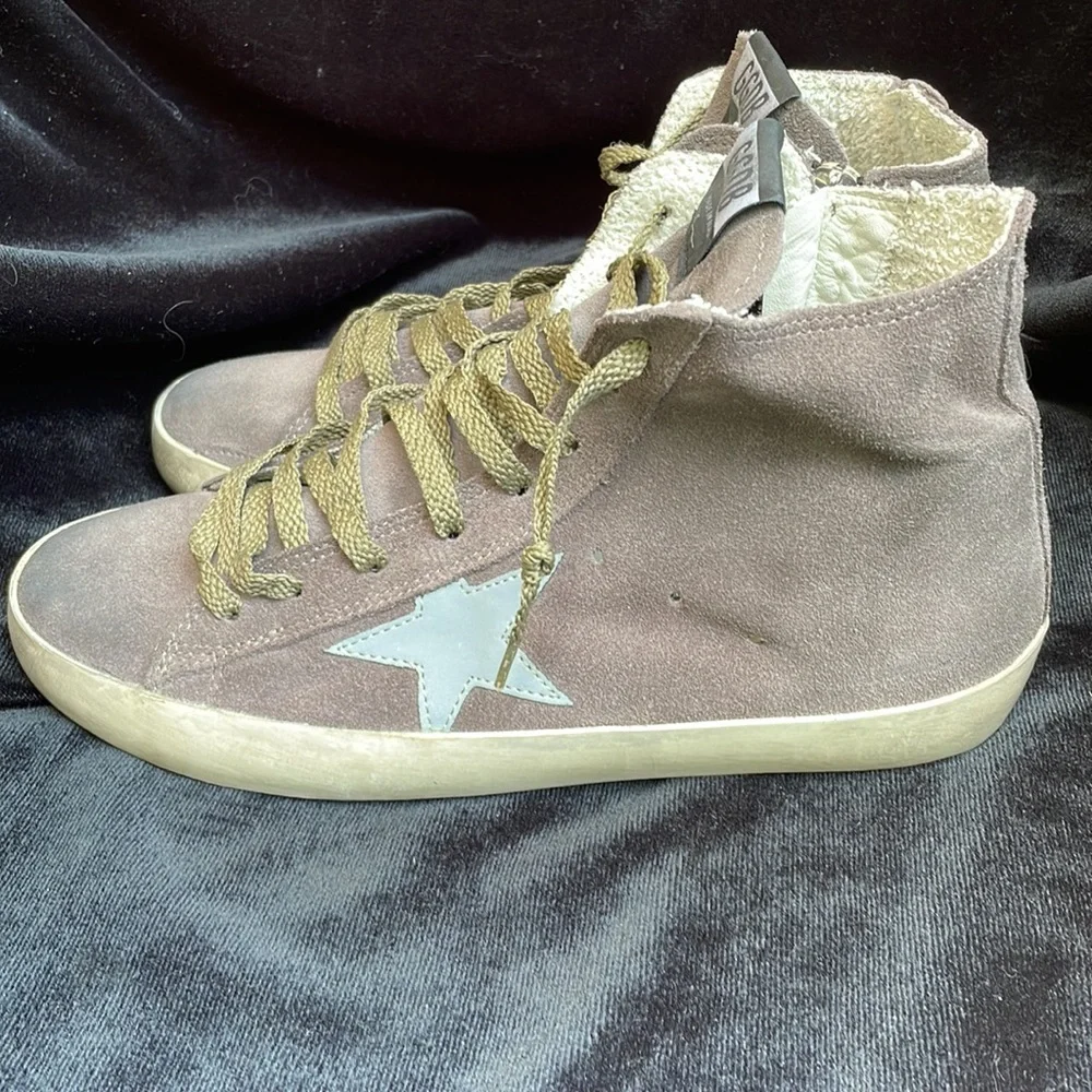 GOLDEN GOOSE LUXURY DISTRESSED FRANCY GREY SUEDE HIGH TOP SNEAKERS - 9 -โญ๏ธ๐ - Picture 3 of 12